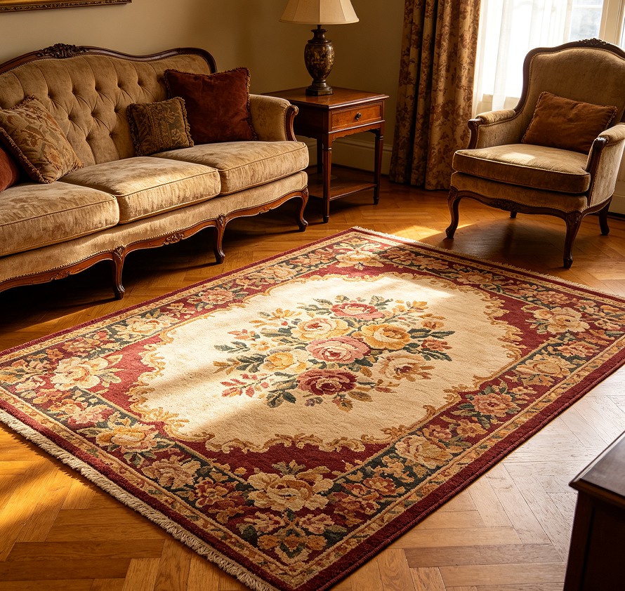 Vintage Style Living Room Rug With Classic Floral Pattern