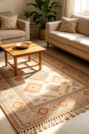 Bohemian Pattern Area Rug With Decorative Fringe Details