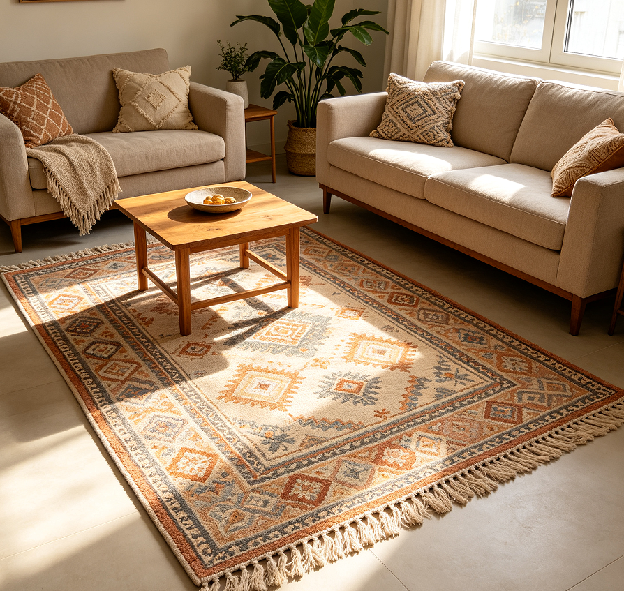Bohemian Pattern Area Rug With Decorative Fringe Details